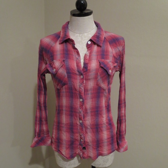 Rails Devyn crinkle plaid button down shirt top - Picture 1 of 5